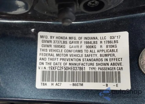 2017 Honda Civic Lx z USA, uszkodzony, nr VIN 19XFC2F50HE037861